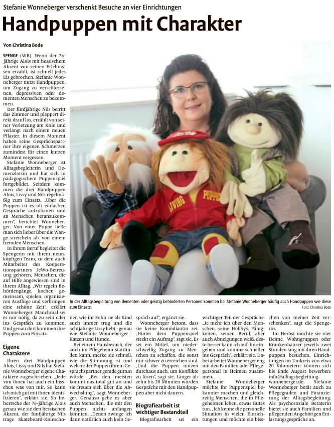 2023-08-23 - Westfalen Blatt - Handpuppen mit Charakter